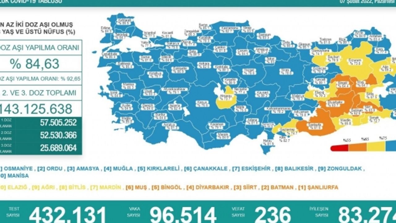 Türkiye'de 96 bin 514 vaka tespit edildi