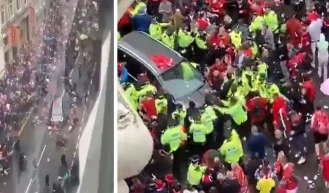 Liverpool'un şampiyonluk kutlamalarında bir araç kalabalığın arasına daldı
