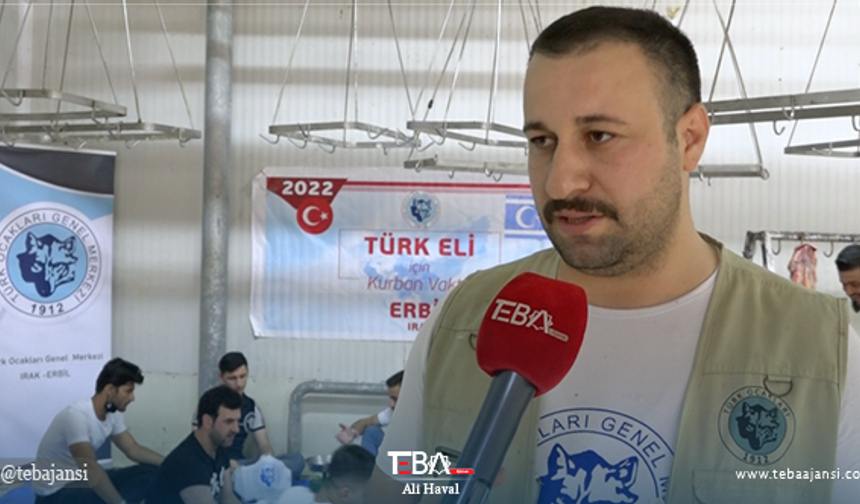 Türk Ocakları Erbil Temsilcisi Şahin Maruf, kurban kesimine ilişkin TEBA&#039;ya yaptığı açıklamada, &quot;Öncelikle tüm Müslümanların Kurban Bayramı&#039;nı kutluyorum.  Türk Ocakları olarak Kurban Bayramı vesilesiyle altı büyükbaş hayvanın kesimini gerçekleştirdik.” dedi.
