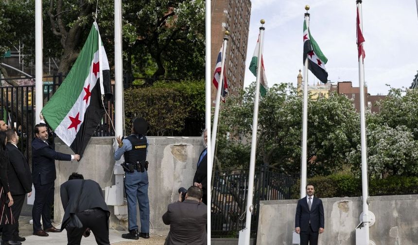 New York'taki BM merkezinde, yeni Suriye bayrağı göndere çekildi